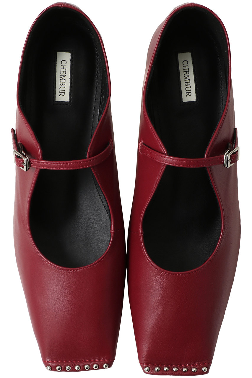 チェンバー/CHEMBURのスクエアトゥスタッズメリージェーンシューズ(レッド/C61002-02)