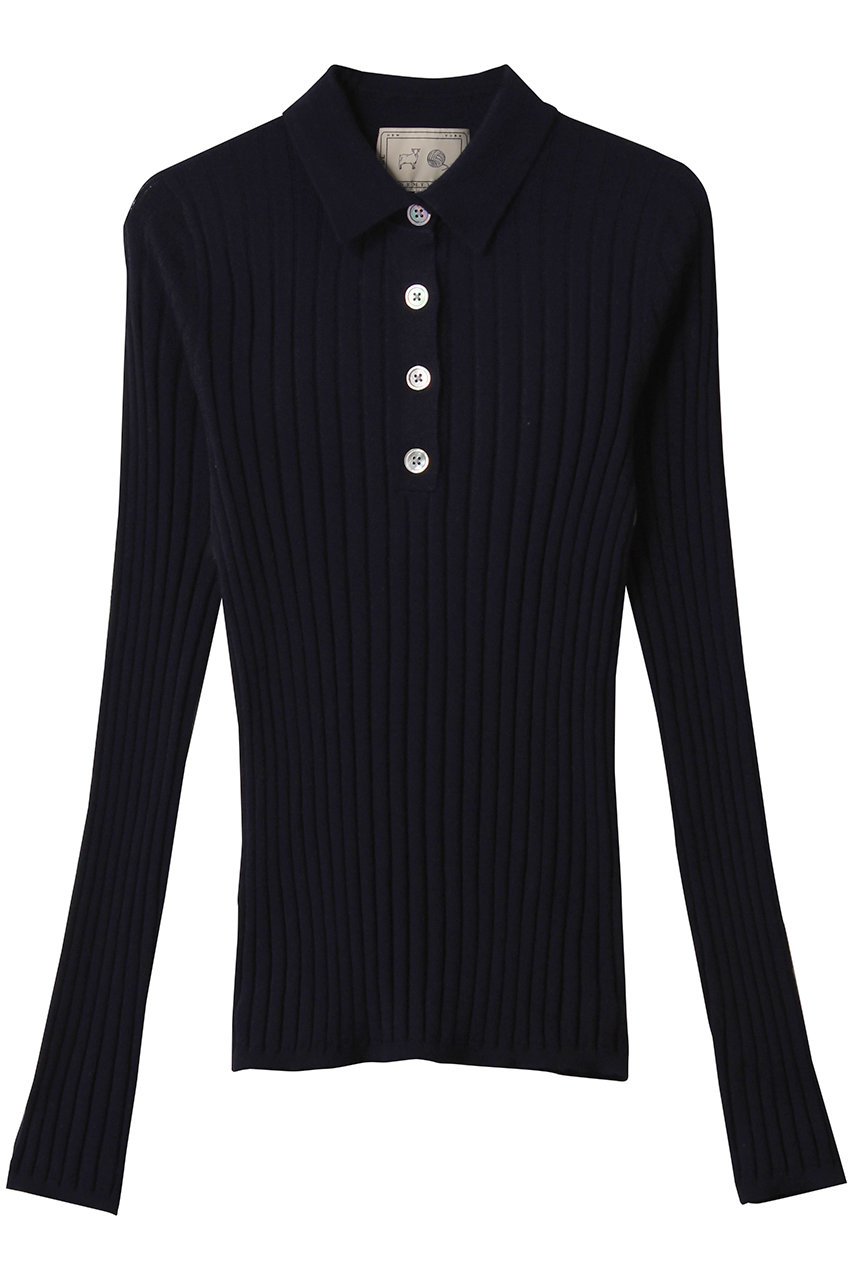 DEMYLEE LUNA シグネチャーカシミヤ ポロカラーリブニットニットプルオーバー (ネイビー, S) デミリー ELLE SHOP DEMYLEE LUNA シグネチャーカシミヤ ポロカラーリブニットニットプルオーバー (ネイビー, S) デミリー ELLE SHOP