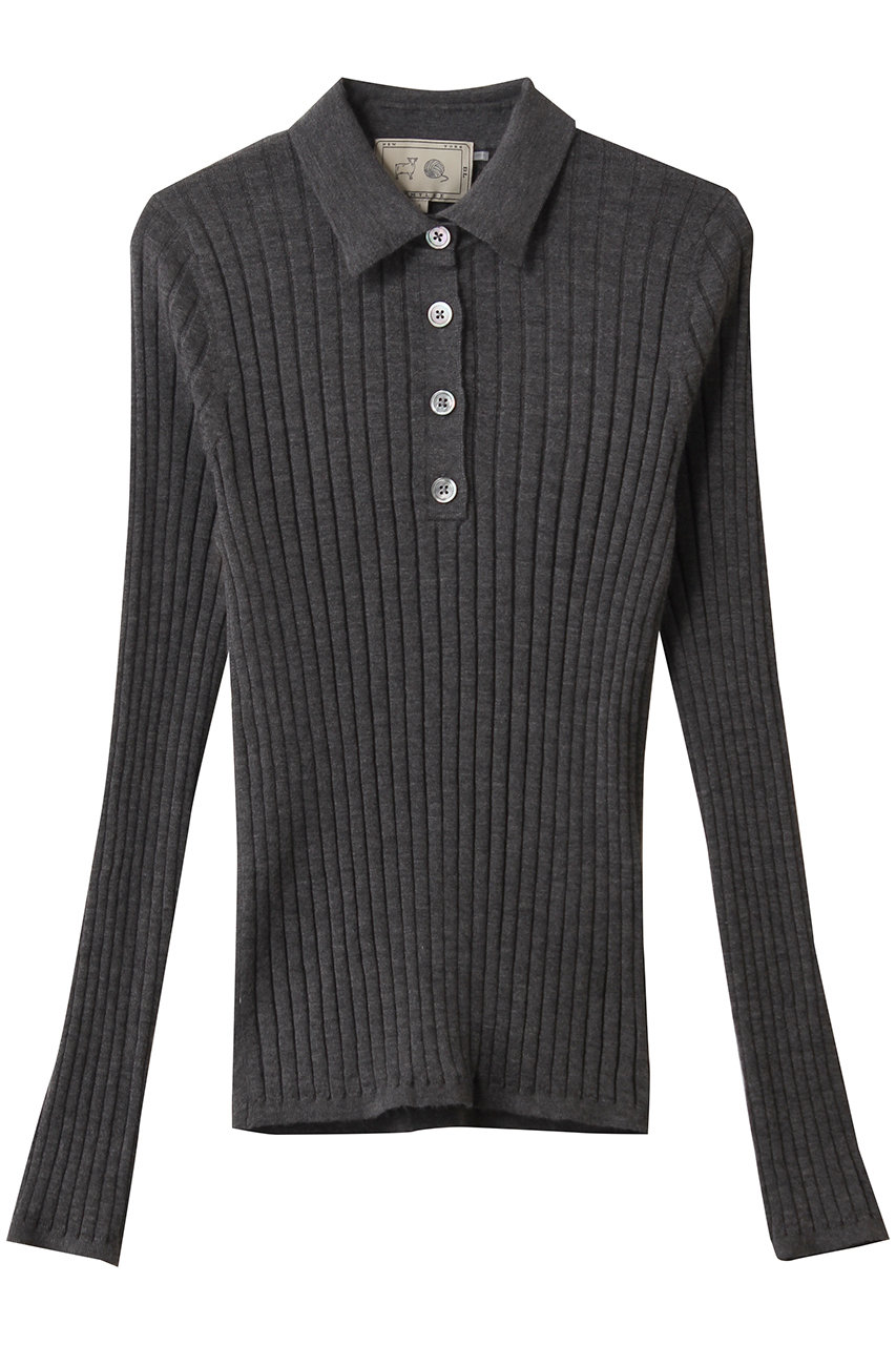 DEMYLEE LUNA シグネチャーカシミヤ ポロカラーリブニットニットプルオーバー (チャコールグレー, S) デミリー ELLE SHOP DEMYLEE LUNA シグネチャーカシミヤ ポロカラーリブニットニットプルオーバー (チャコールグレー, S) デミリー ELLE SHOP