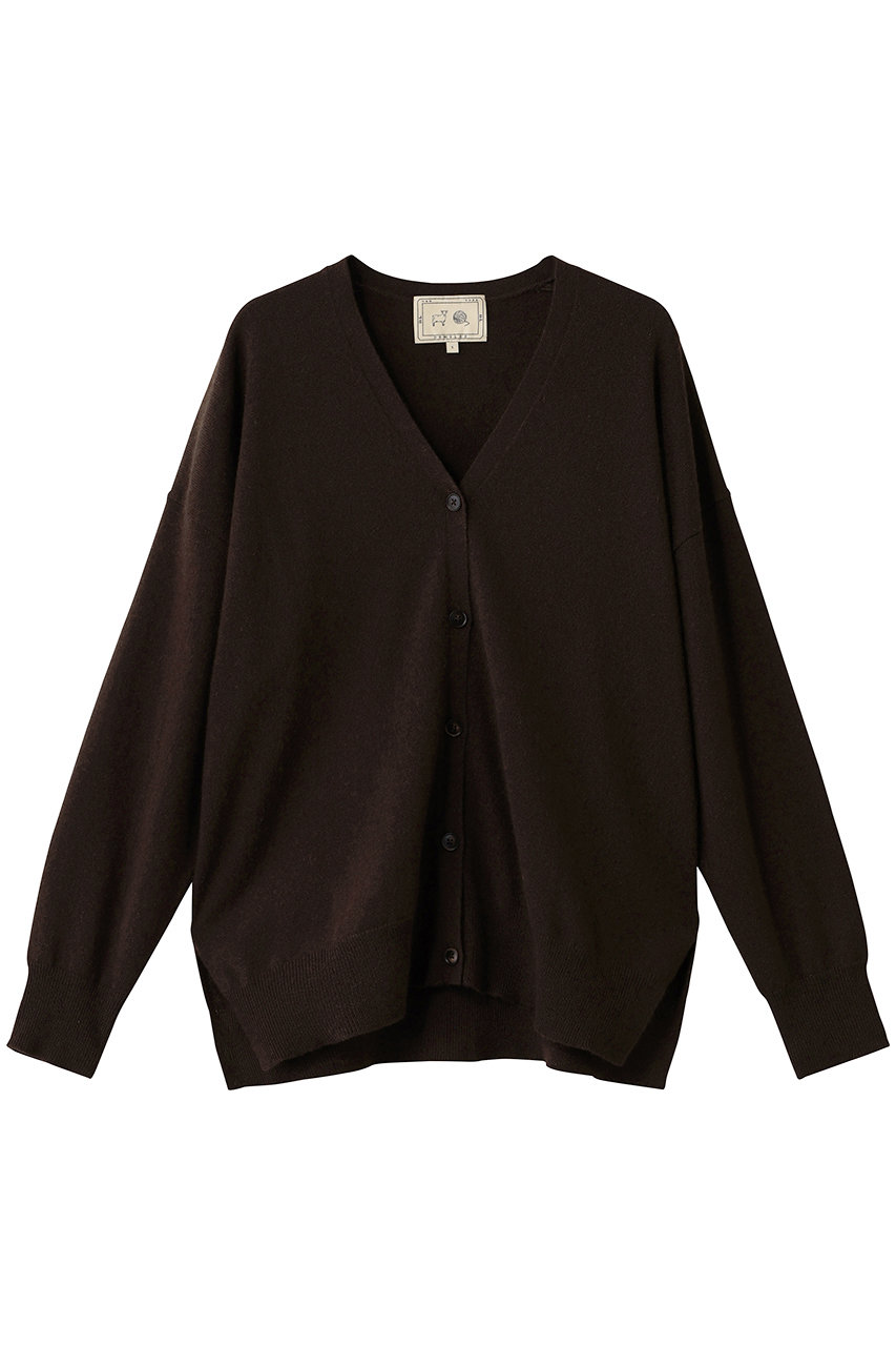 DEMYLEE JAYLA シグネチャーカシミヤ サイドスリット Vネックカーディガン (ブラウン, XS) デミリー ELLE SHOP