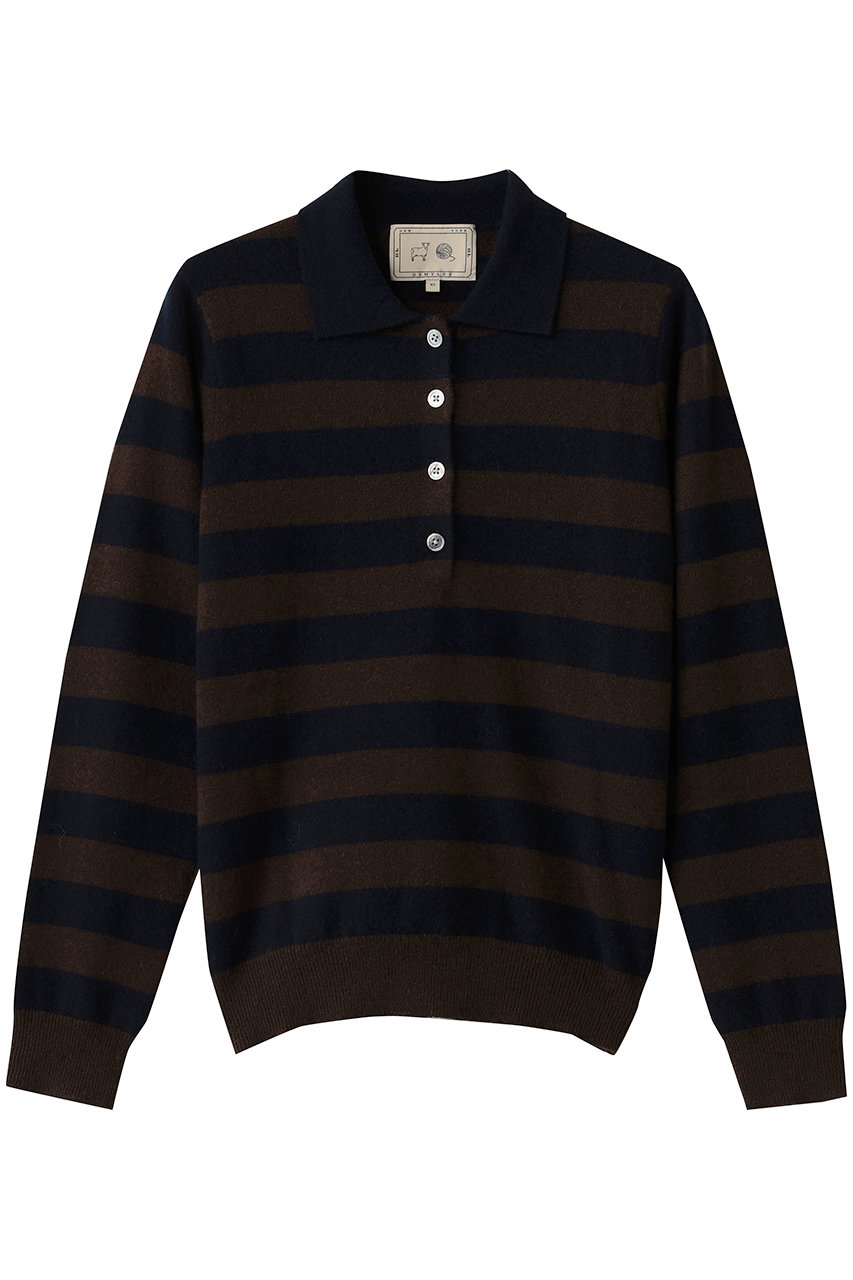 DEMYLEE DEMIRA シグネチャーカシミヤ ボーダーポロニット (ブラウン, XS) デミリー ELLE SHOP