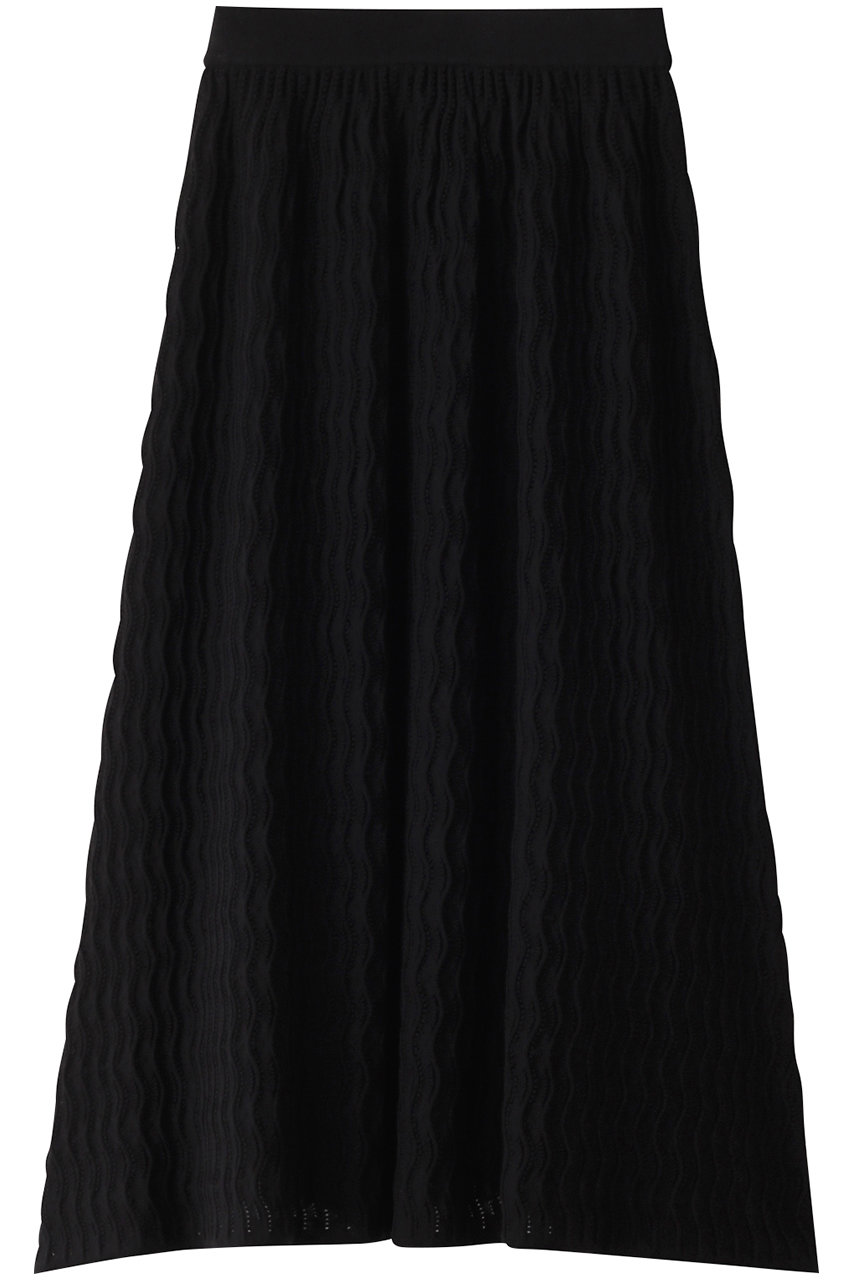 DEMYLEE AITHNE ハイツイストコットン スカラップ編みギャザープルオンスカート (ブラック, S) デミリー ELLE SHOP