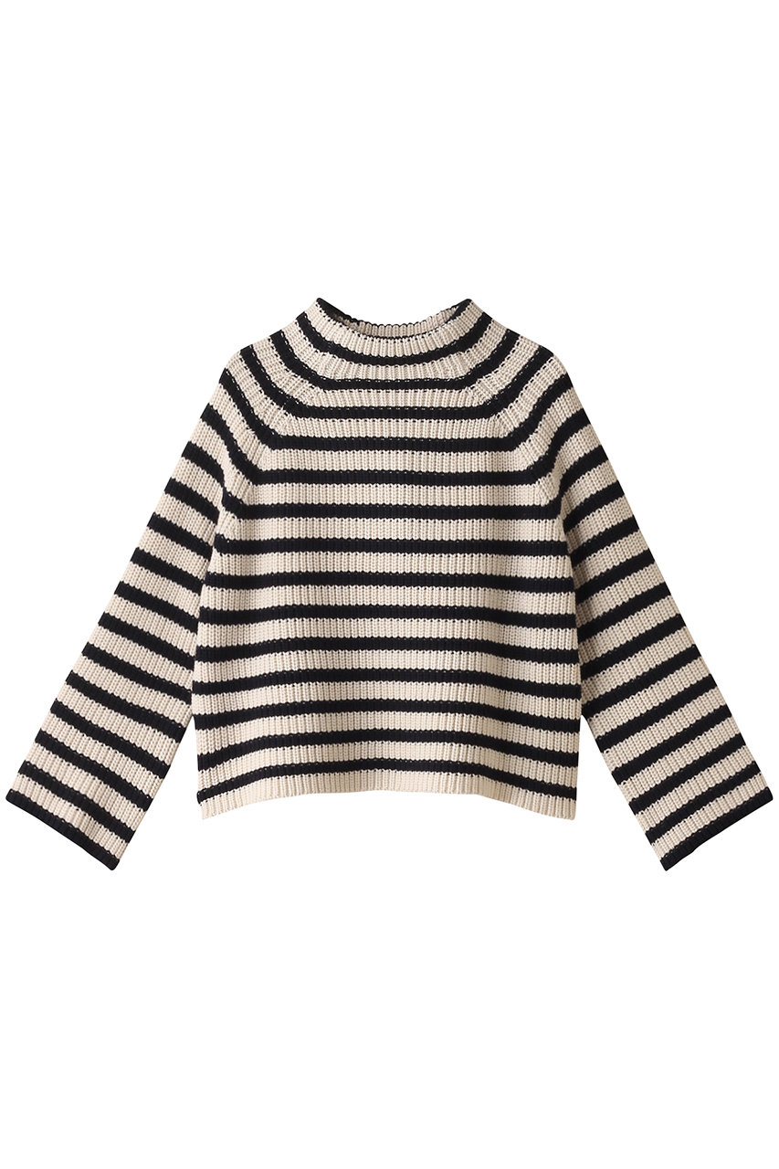 FENNA STRIPE オーガニックコットン モックネック クロップドニットプルオーバー