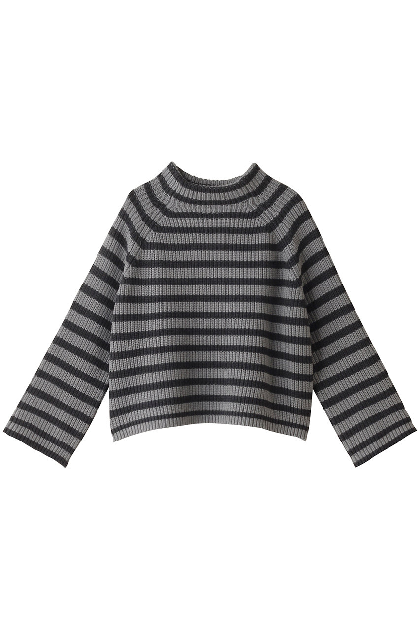 FENNA STRIPE オーガニックコットン モックネック クロップドニットプルオーバー