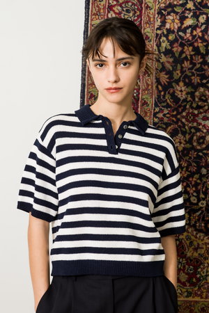 LUKA STRIPE マーセライズドコットン ニットポロ