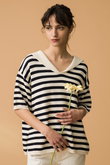 JANE STRIPE ソフトコットン セーラーカラーニットトップ