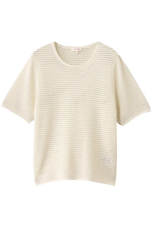 LUCIE ハイツイストコットン クルーネック シアーニットトップ