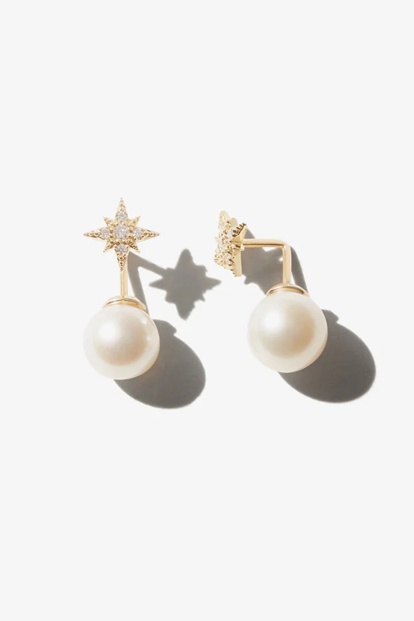 MIZUKI SBE327A パール & ダイヤモンド スター ピアス (イエローゴールド, F) ミズキ ELLE SHOP MIZUKI SBE327A パール & ダイヤモンド スター ピアス (イエローゴールド, F) ミズキ ELLE SHOP