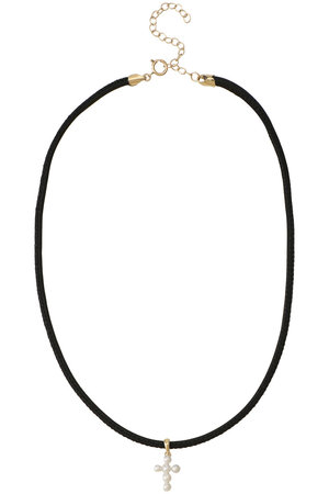 ミズキ/MIZUKIのX3X20 パールクロス&レザーコードチョーカー(150200/150203)