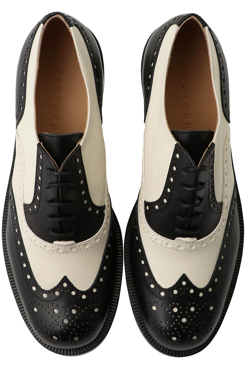 SARTORE バイカラーウィングチップレースアップシューズ (ブラック×ホワイト, 35.5(22.5)) サルトル ELLE SHOP