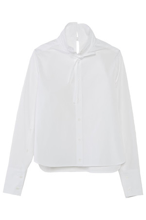 美品マルティニーク襟付きフリルブラウス ホワイト 白 martiniqueシャツ シャツ/ブラウス(七分/長袖) 指定販売店