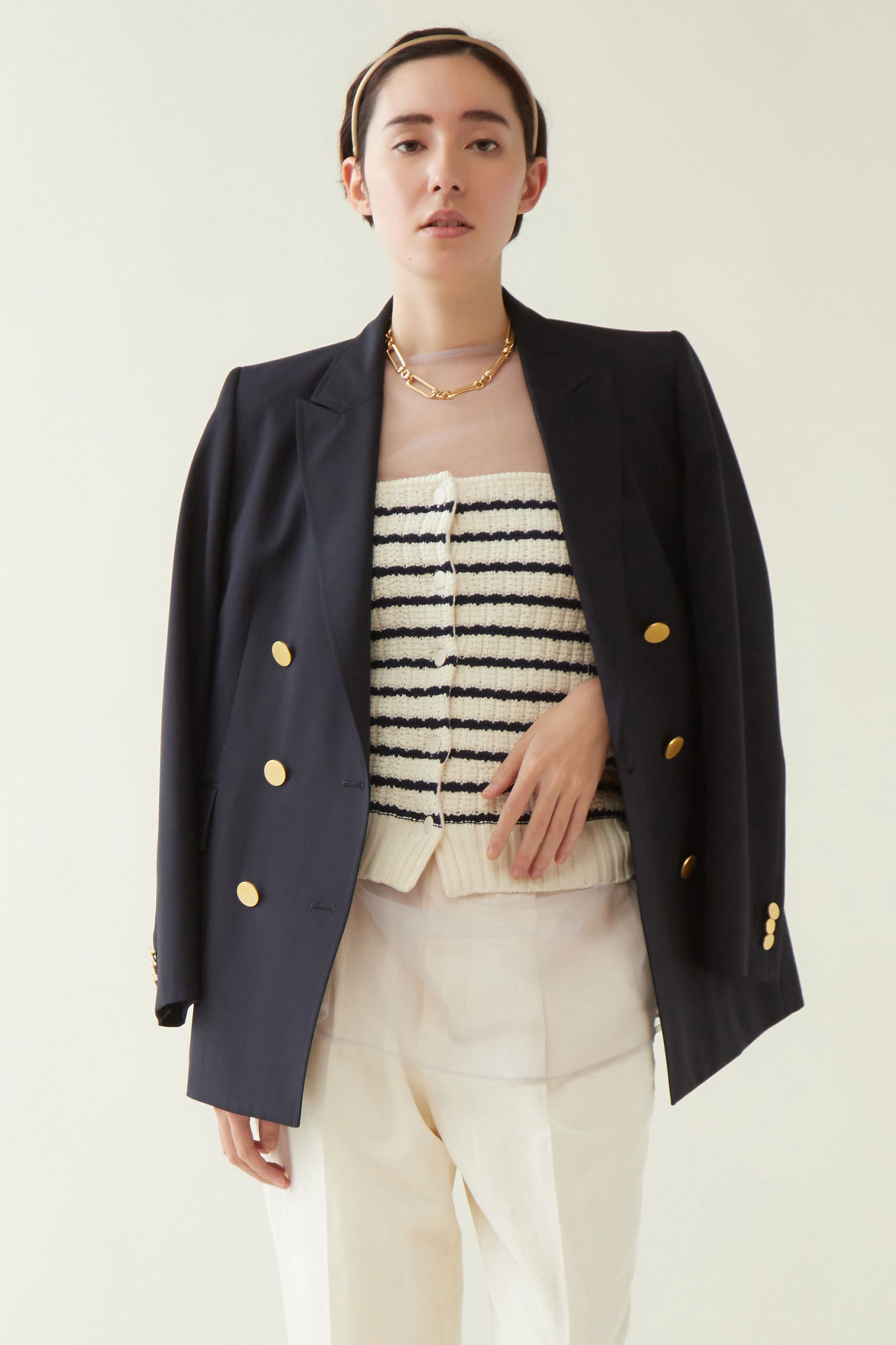 【美品】martinique ノーカラージャケット ネイビー パールボタン 美品】martinique ノーカラージャケット ネイビー パールボタン