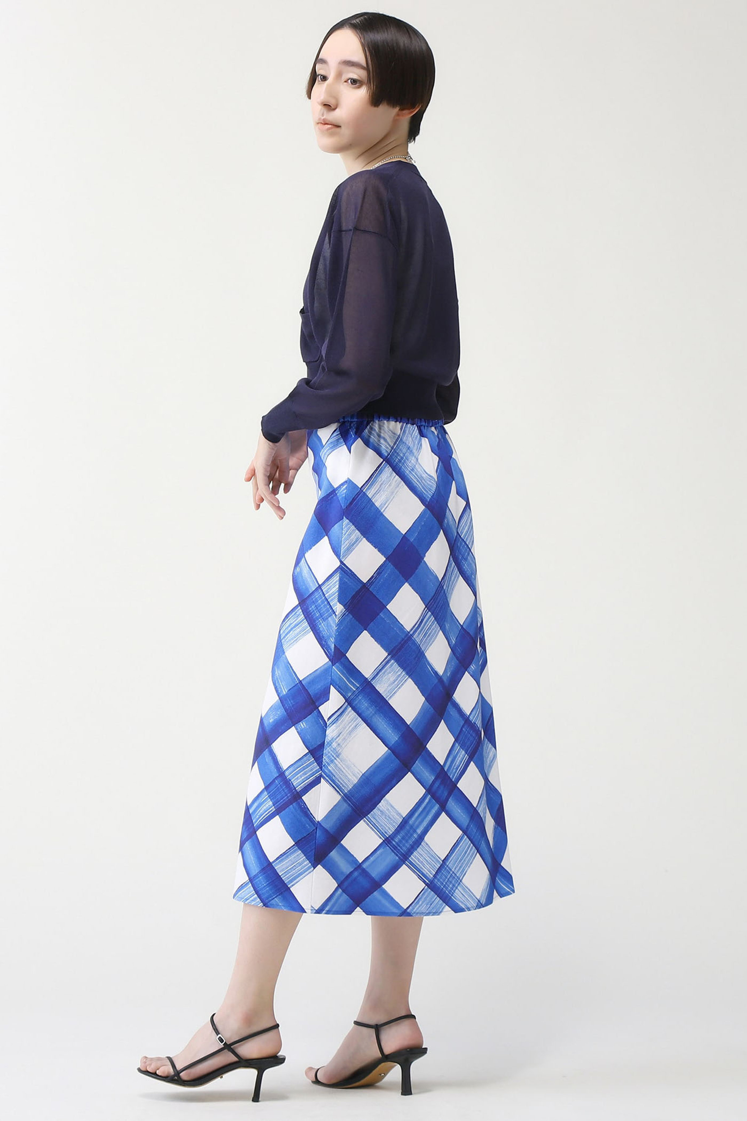 martinique(マルティニーク)｜BRUSH CHECKバイアススカート/ブルー の  