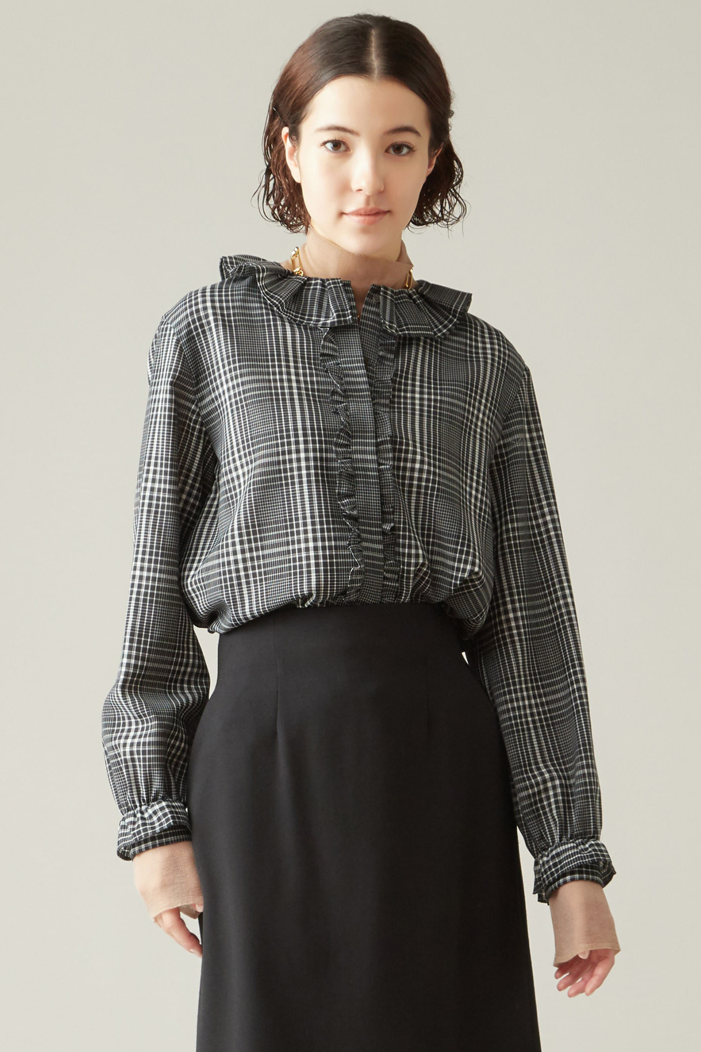 martinique ラッフルブラウス (チェック, F) マルティニーク ELLE SHOP martinique ラッフルブラウス (チェック, F) マルティニーク ELLE SHOP