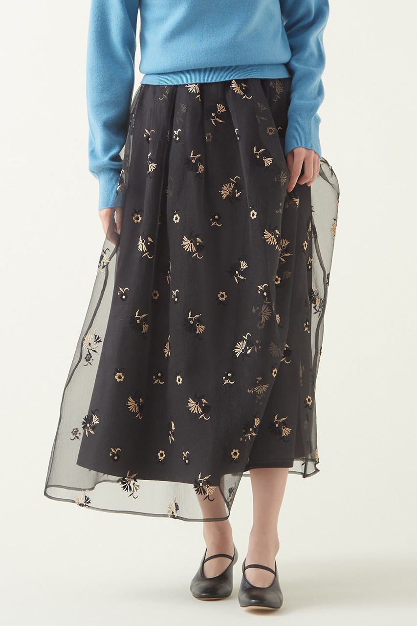 martinique オーガンジー刺繍ギャザースカート (ブラック, 2) マルティニーク ELLE SHOP martinique オーガンジー刺繍ギャザースカート (ブラック, 2) マルティニーク ELLE SHOP