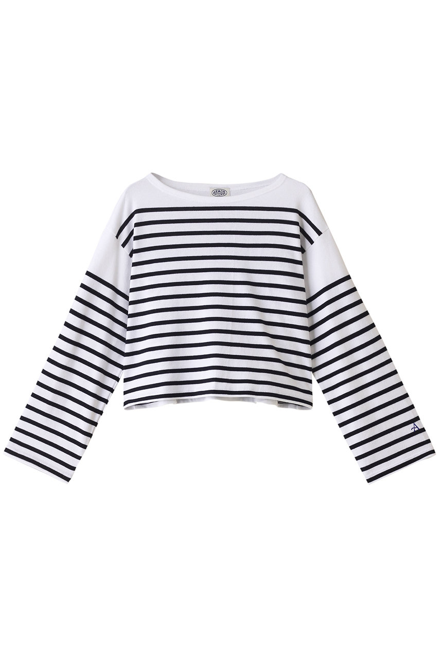 martinique Armor-lux クロップドロングスリーブカットソー (ホワイト×ネイビー, 2) マルティニーク ELLE SHOP martinique Armor-lux クロップドロングスリーブカットソー (ホワイト×ネイビー, 2) マルティニーク ELLE SHOP