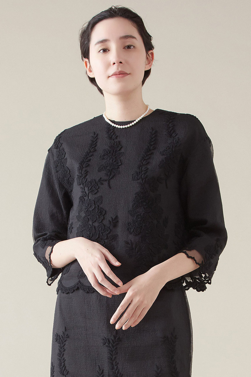 martinique リップルオーガンジー刺繍ブラウス (ブラック, F) マルティニーク ELLE SHOP martinique リップルオーガンジー刺繍ブラウス (ブラック, F) マルティニーク ELLE SHOP