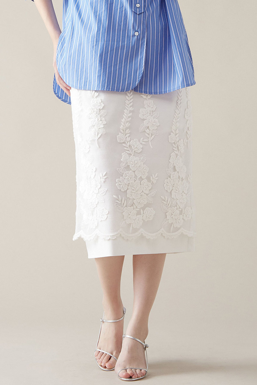 リップルオーガンジー刺繍タイトスカート