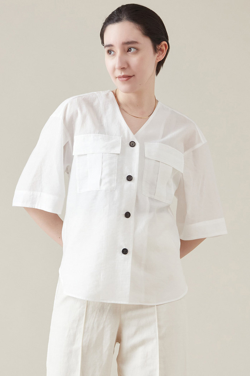 martinique Vネックサファリブラウス (ホワイト, F) マルティニーク ELLE SHOP martinique Vネックサファリブラウス (ホワイト, F) マルティニーク ELLE SHOP