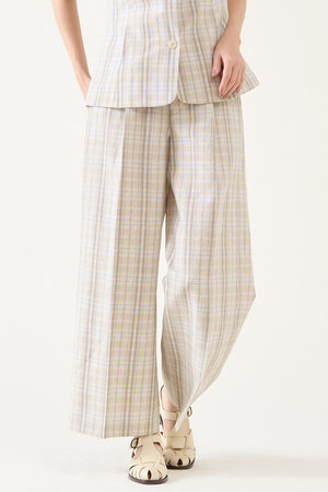 マルティニーク/martiniqueの平織サマーチェックポプリンタックパンツ(セットアップ可)(110600/110601)