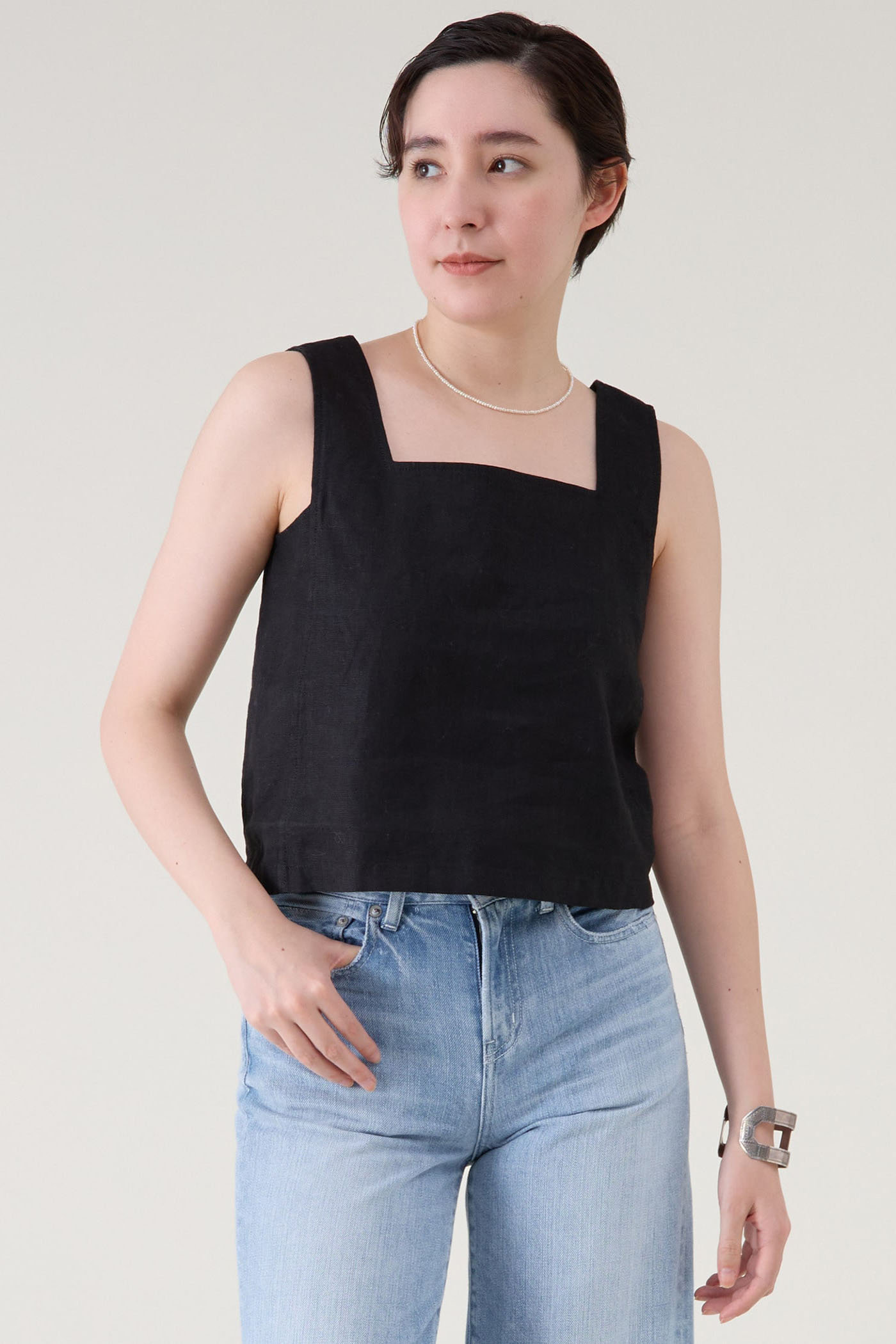 martinique ウォッシュリネンノースリーブブラウス(セットアップ可) (ブラック, F) マルティニーク ELLE SHOP martinique ウォッシュリネンノースリーブブラウス(セットアップ可) (ブラック, F) マルティニーク ELLE SHOP