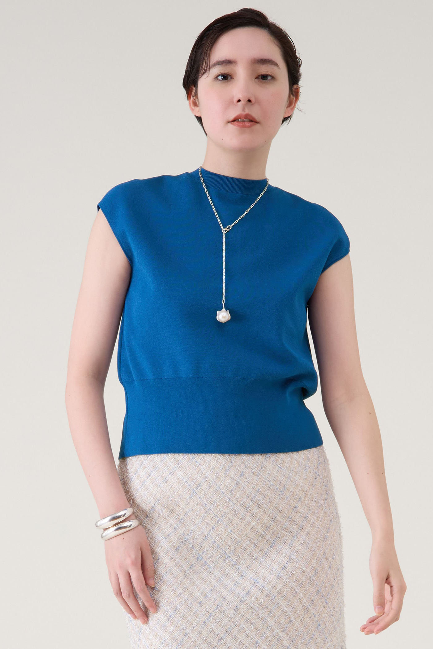 martinique コットンミラノリブノースリーブプルオーバー (ブルー, F) マルティニーク ELLE SHOP martinique コットンミラノリブノースリーブプルオーバー (ブルー, F) マルティニーク ELLE SHOP