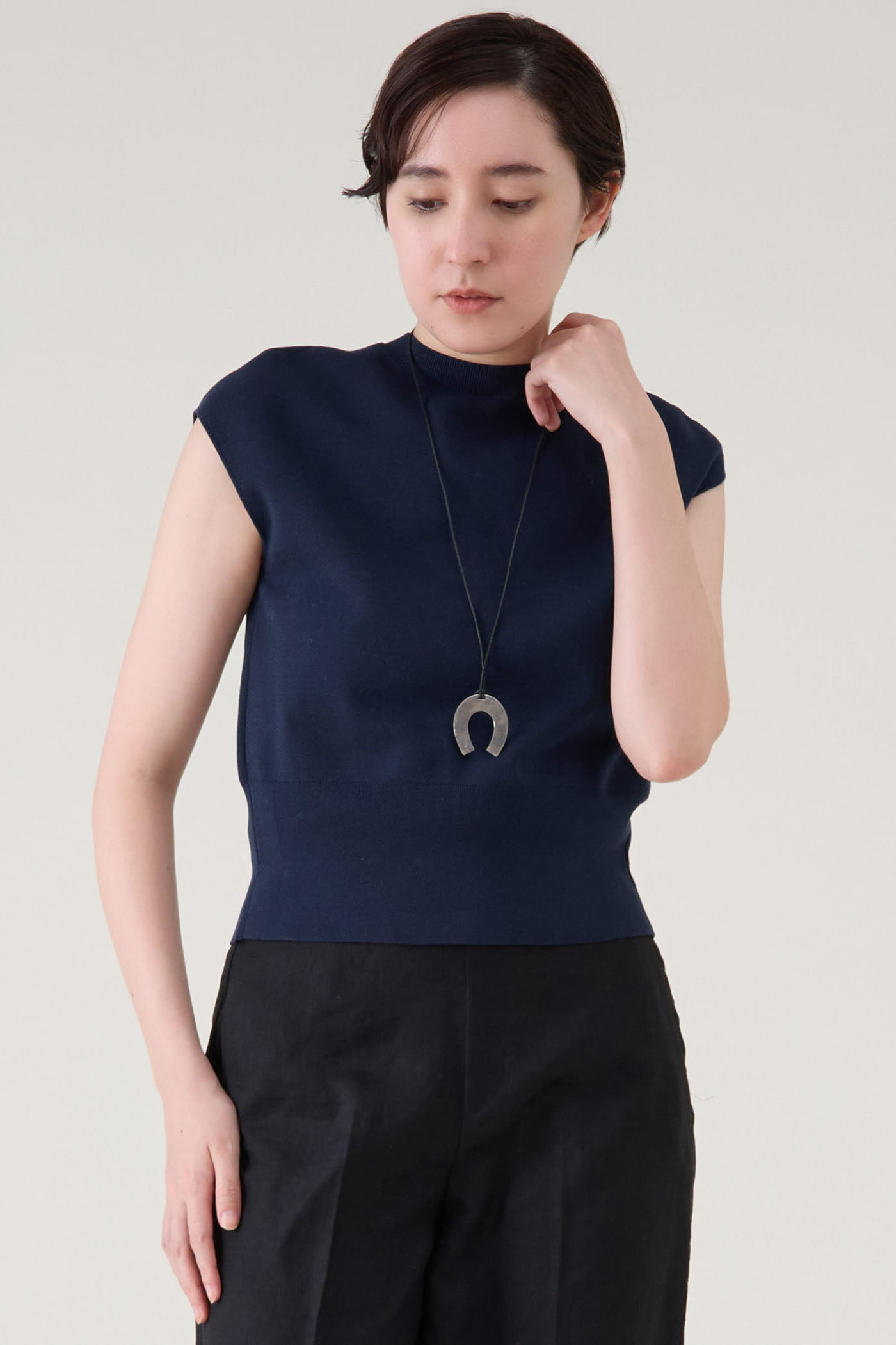 martinique コットンミラノリブノースリーブプルオーバー (ネイビー, F) マルティニーク ELLE SHOP martinique コットンミラノリブノースリーブプルオーバー (ネイビー, F) マルティニーク ELLE SHOP