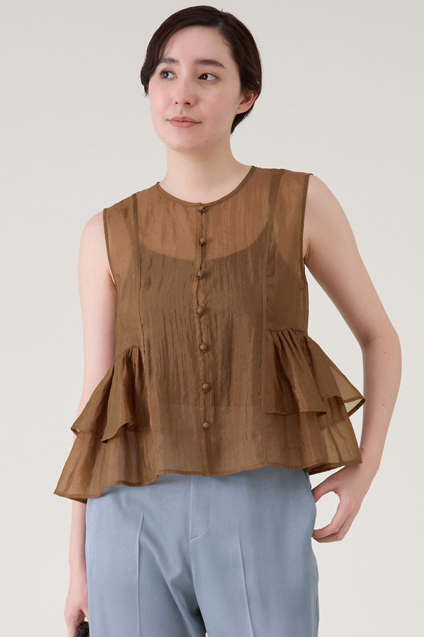 martinique ティアードノースリーブブラウス (ブラウン, F) マルティニーク ELLE SHOP martinique ティアードノースリーブブラウス (ブラウン, F) マルティニーク ELLE SHOP