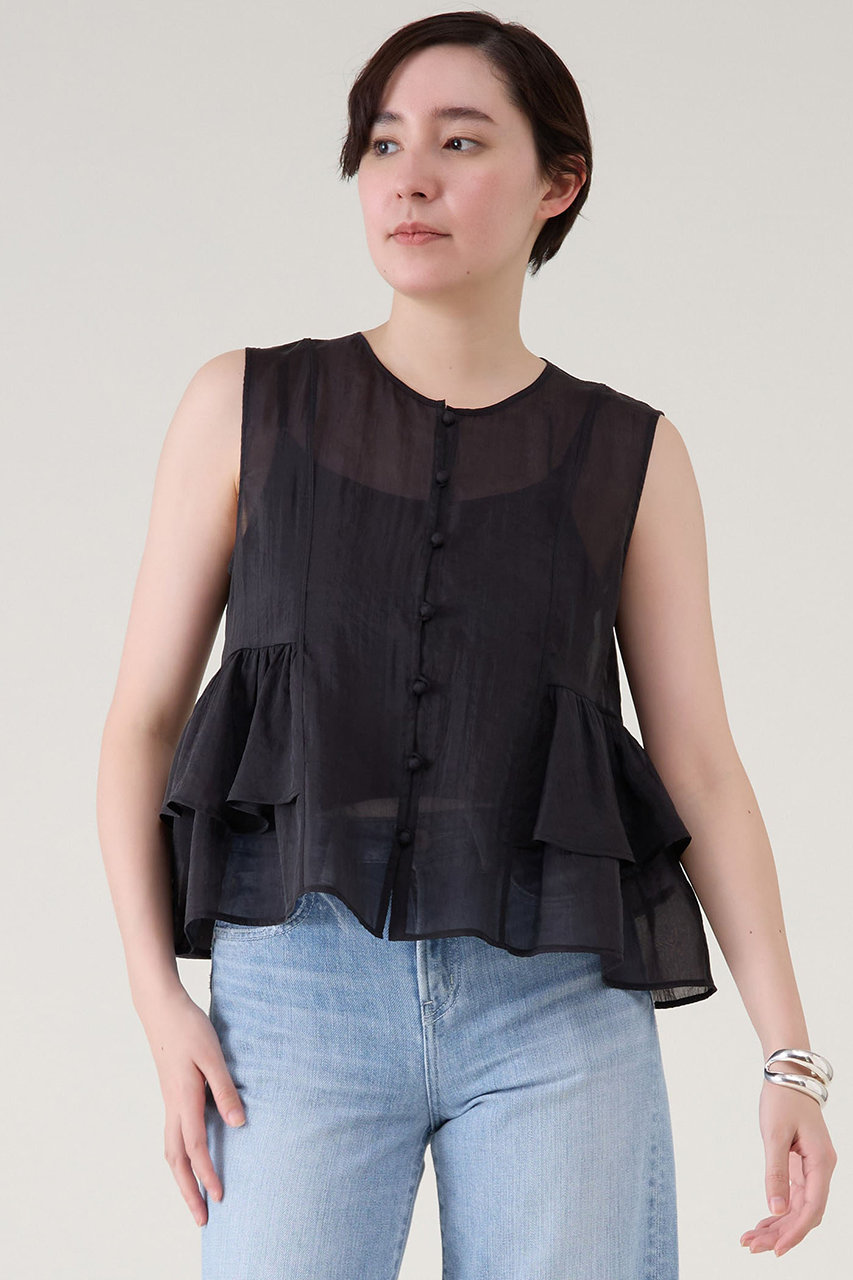 martinique ティアードノースリーブブラウス (ブラック, F) マルティニーク ELLE SHOP martinique ティアードノースリーブブラウス (ブラック, F) マルティニーク ELLE SHOP