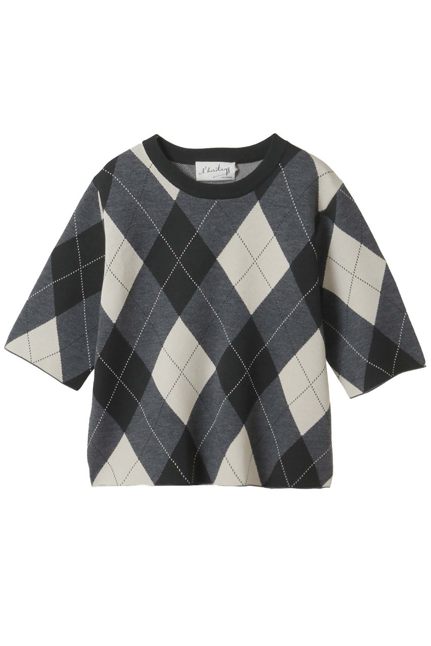 martinique 【l'heritage martinique】アーガイル5分丈プルオーバー (グレー, F) マルティニーク ELLE SHOP martinique 【l'heritage martinique】アーガイル5分丈プルオーバー (グレー, F) マルティニーク ELLE SHOP