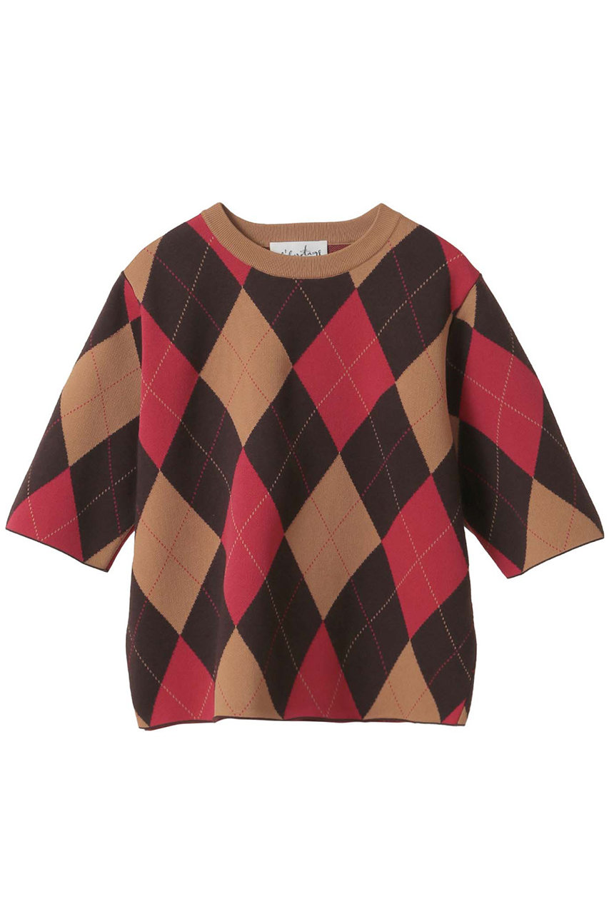 martinique 【l'heritage martinique】アーガイル5分丈プルオーバー (キャメル, F) マルティニーク ELLE SHOP martinique 【l'heritage martinique】アーガイル5分丈プルオーバー (キャメル, F) マルティニーク ELLE SHOP