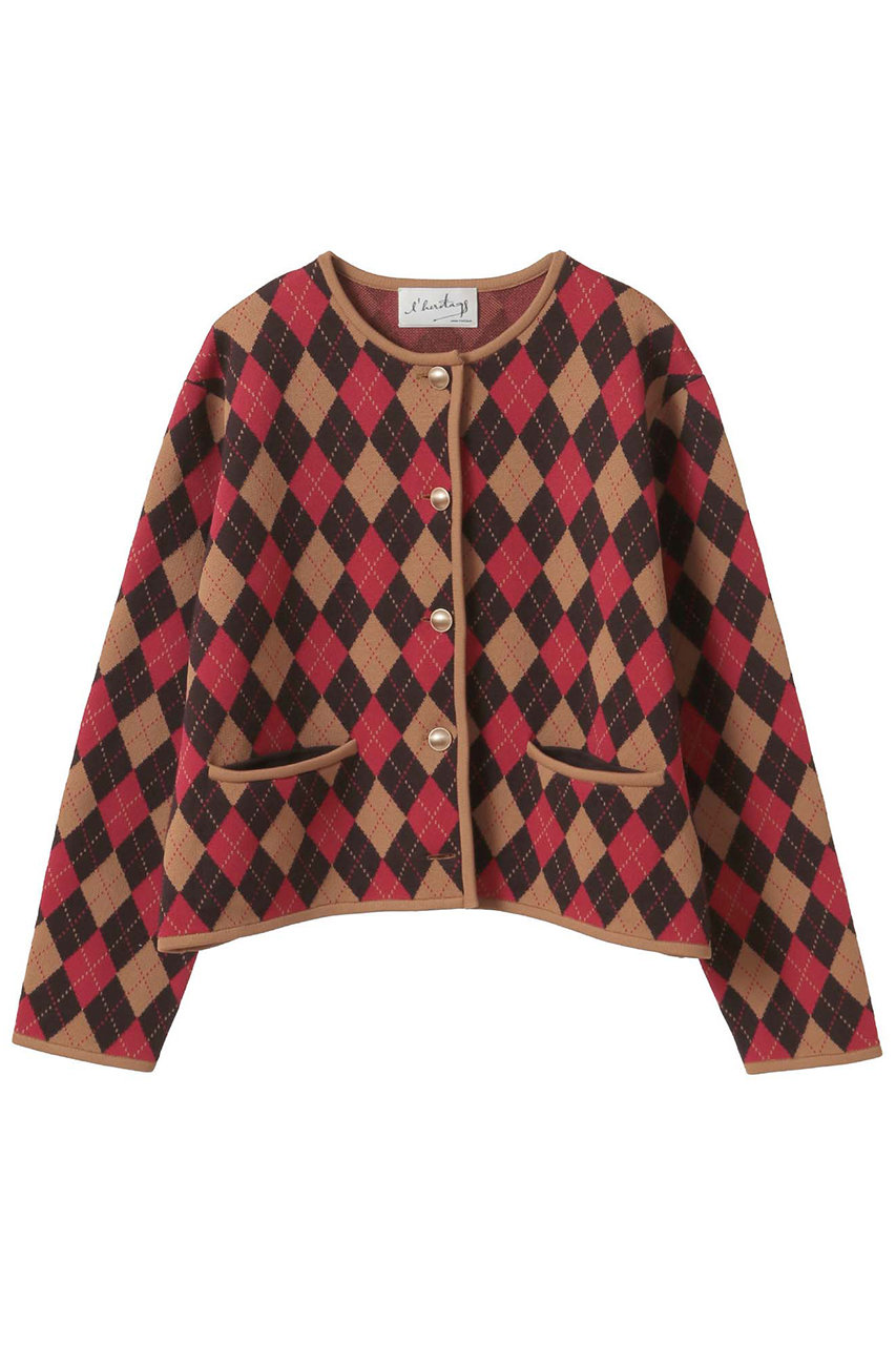 martinique 【l'heritage martinique】アーガイルジャケットカーディガン (キャメル, F) マルティニーク ELLE SHOP martinique 【l'heritage martinique】アーガイルジャケットカーディガン (キャメル, F) マルティニーク ELLE SHOP