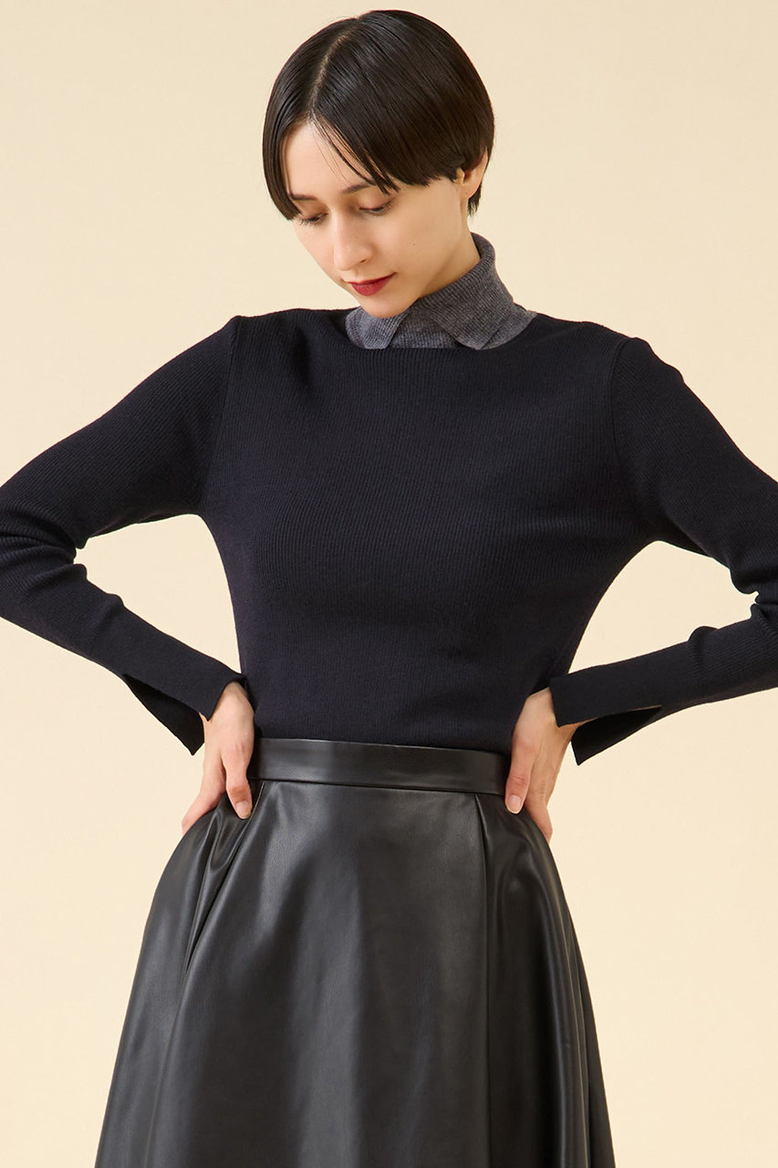 martinique ウールリブスタンドカラー (ネイビー, F) マルティニーク ELLE SHOP martinique ウールリブスタンドカラー (ネイビー, F) マルティニーク ELLE SHOP