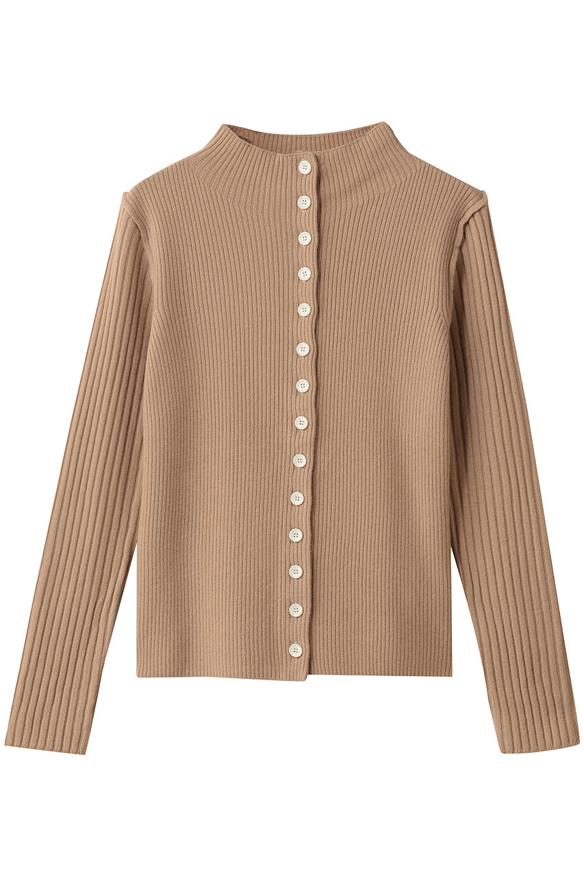 martinique ウールリブスタンドカーディガン (キャメル, F) マルティニーク ELLE SHOP