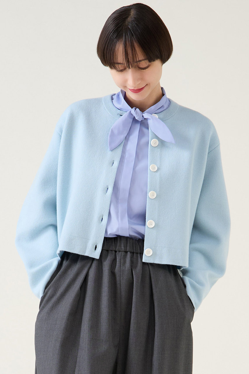 martinique ダブルフェイスニットカーディガン (サックス, F) マルティニーク ELLE SHOP