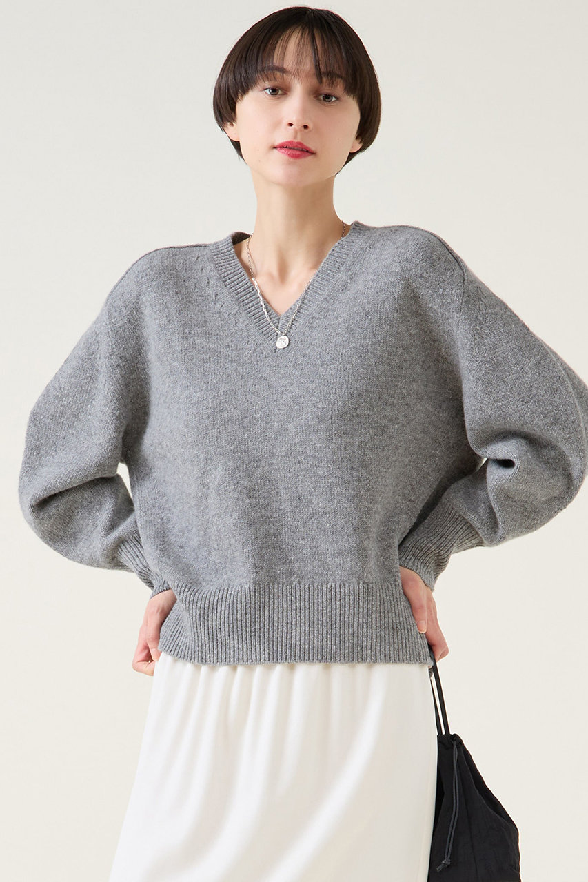 martinique カシミアミックスVネックプルオーバー (グレー, F) マルティニーク ELLE SHOP