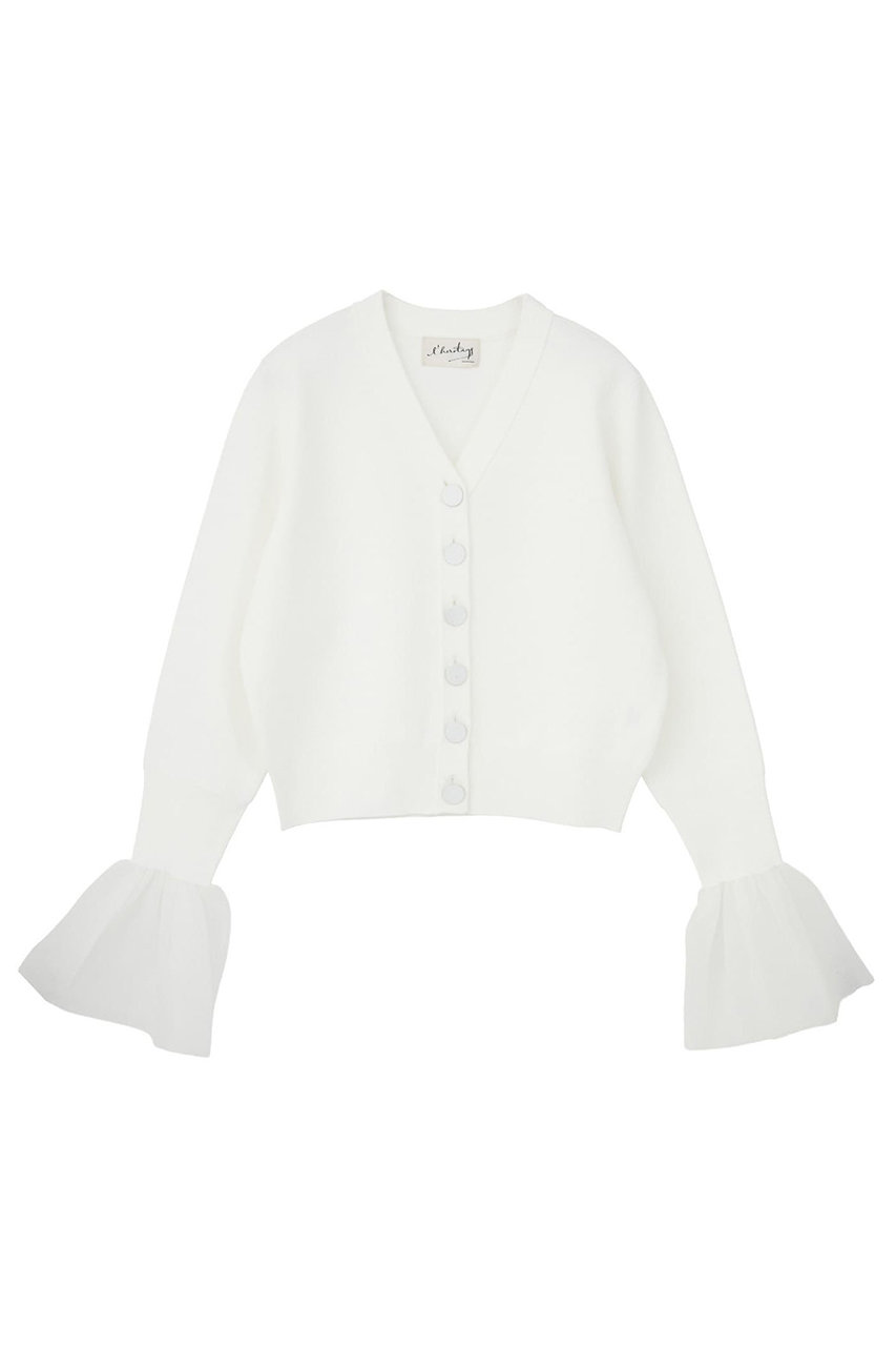 マルティニーク/martiniqueの【l’heritage martinique】ミラノリブVネックフレアスリーブカーディガン(ホワイト/A0361KCD282)