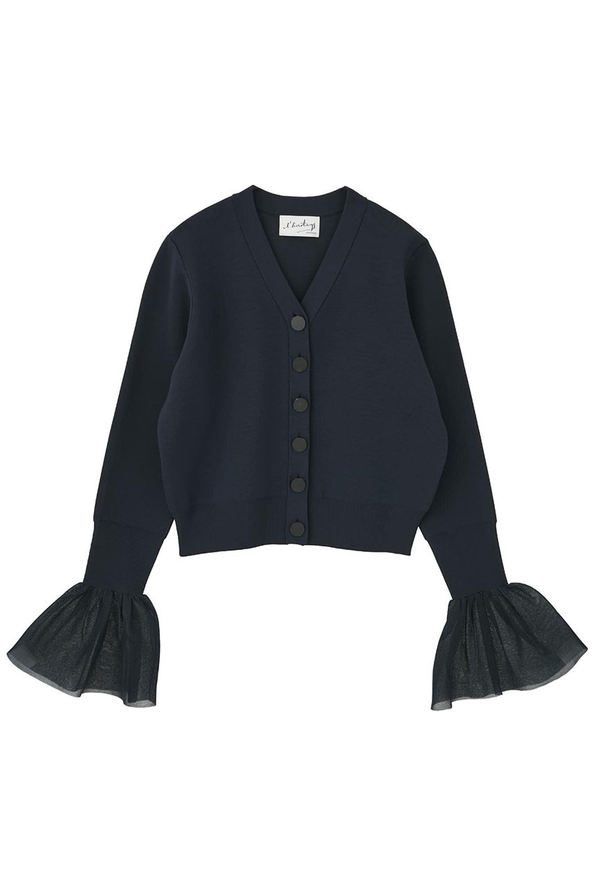 マルティニーク/martiniqueの【l’heritage martinique】ミラノリブVネックフレアスリーブカーディガン(ネイビー/A0361KCD282)