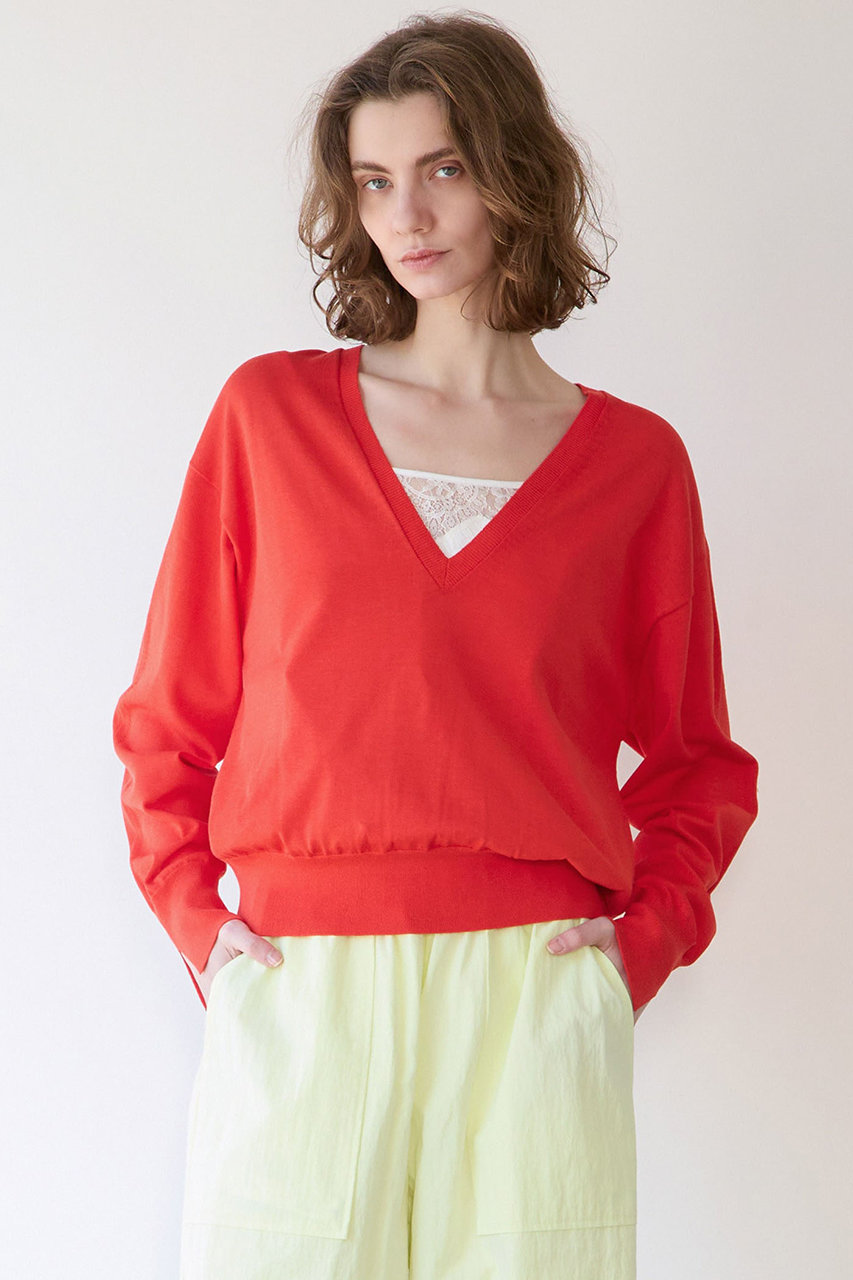 ブライトコットンシルクVネックニット