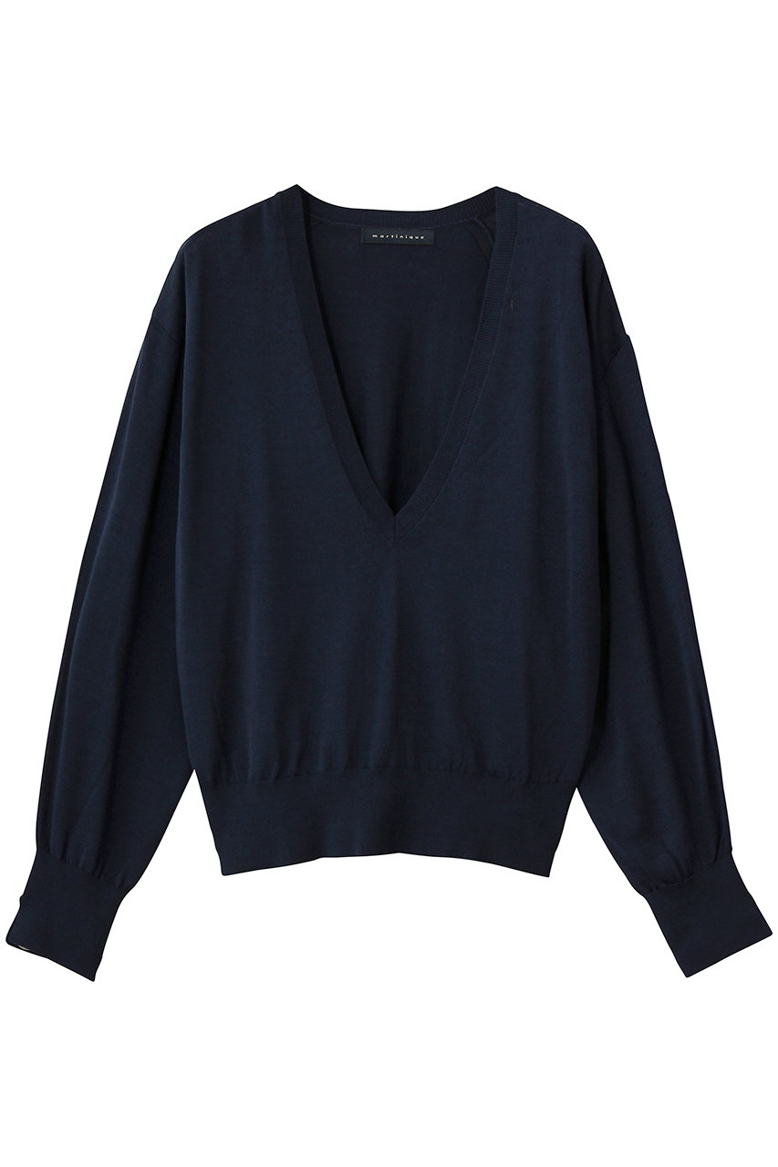 マルティニーク/martiniqueのブライトコットンシルクVネックニット(ネイビー/A0361KSW414)