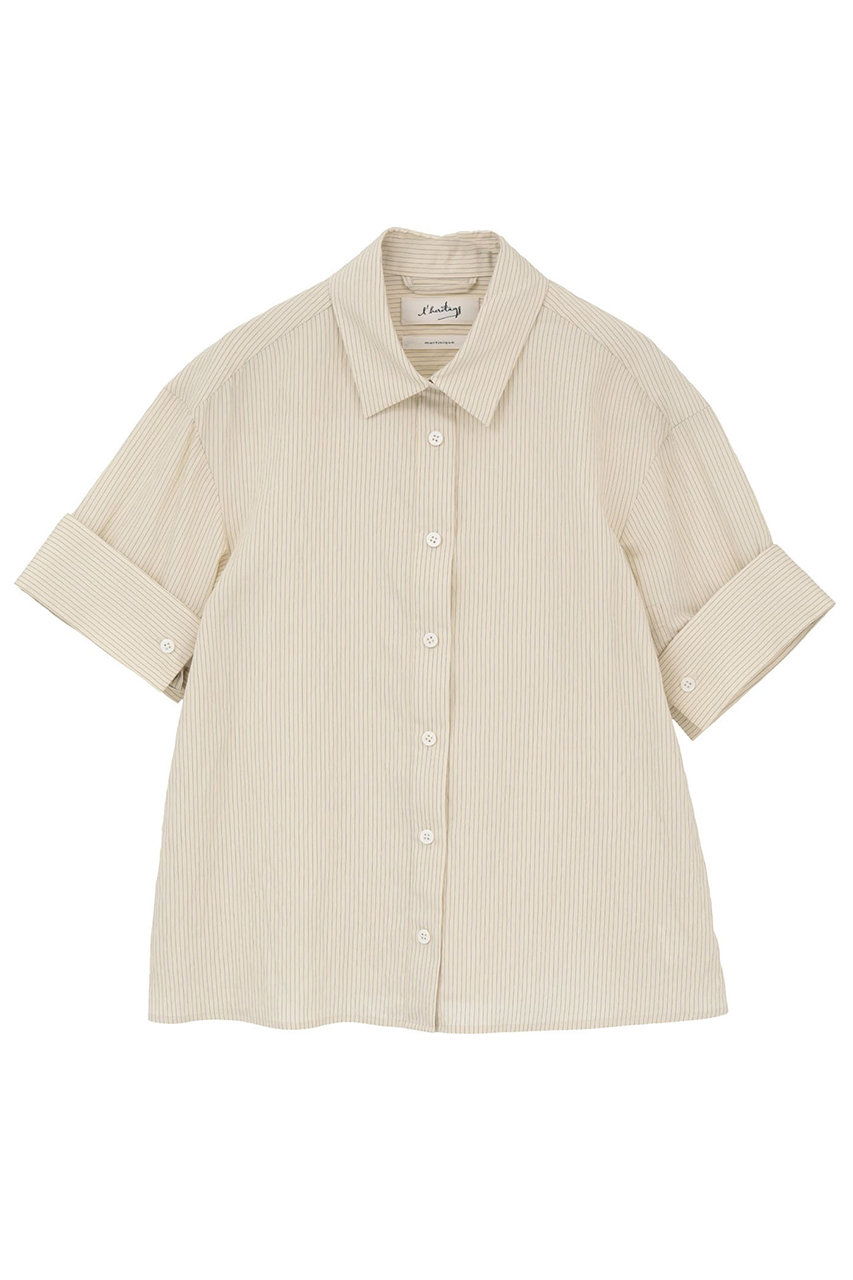 マルティニーク/martiniqueの【予約販売】【l’heritage martinique】コージーストライプショートスリーブシャツ(セットアップ可)(ベージュ/A0361FB 464)