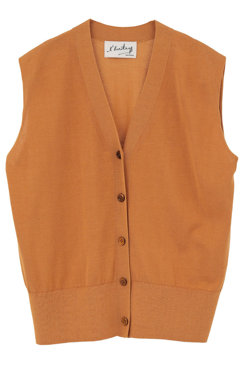 マルティニーク/martiniqueの【予約販売】【l’heritage martinique】シルクコットンVネックジレ(キャメル/A0361KCD481)