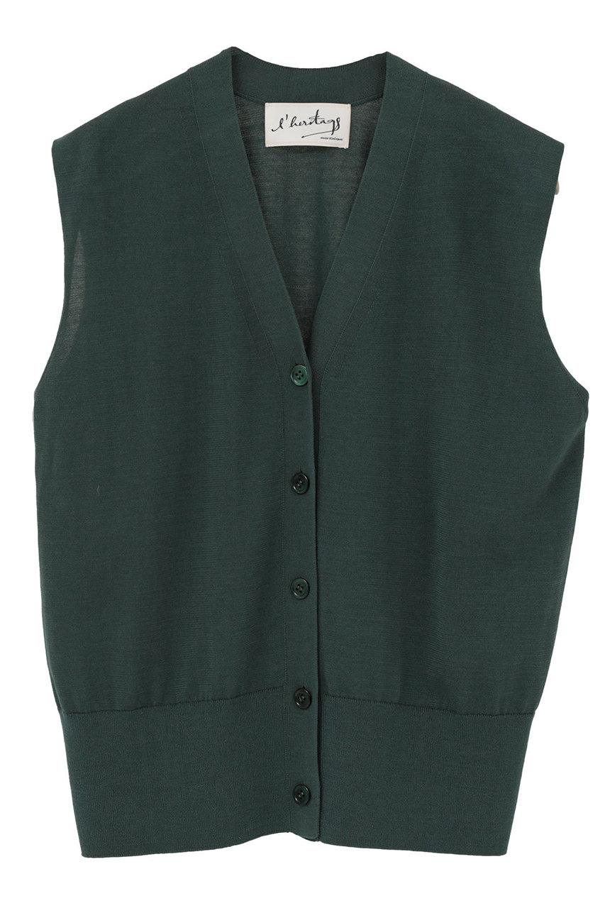マルティニーク/martiniqueの【予約販売】【l’heritage martinique】シルクコットンVネックジレ(グリーン/A0361KCD481)