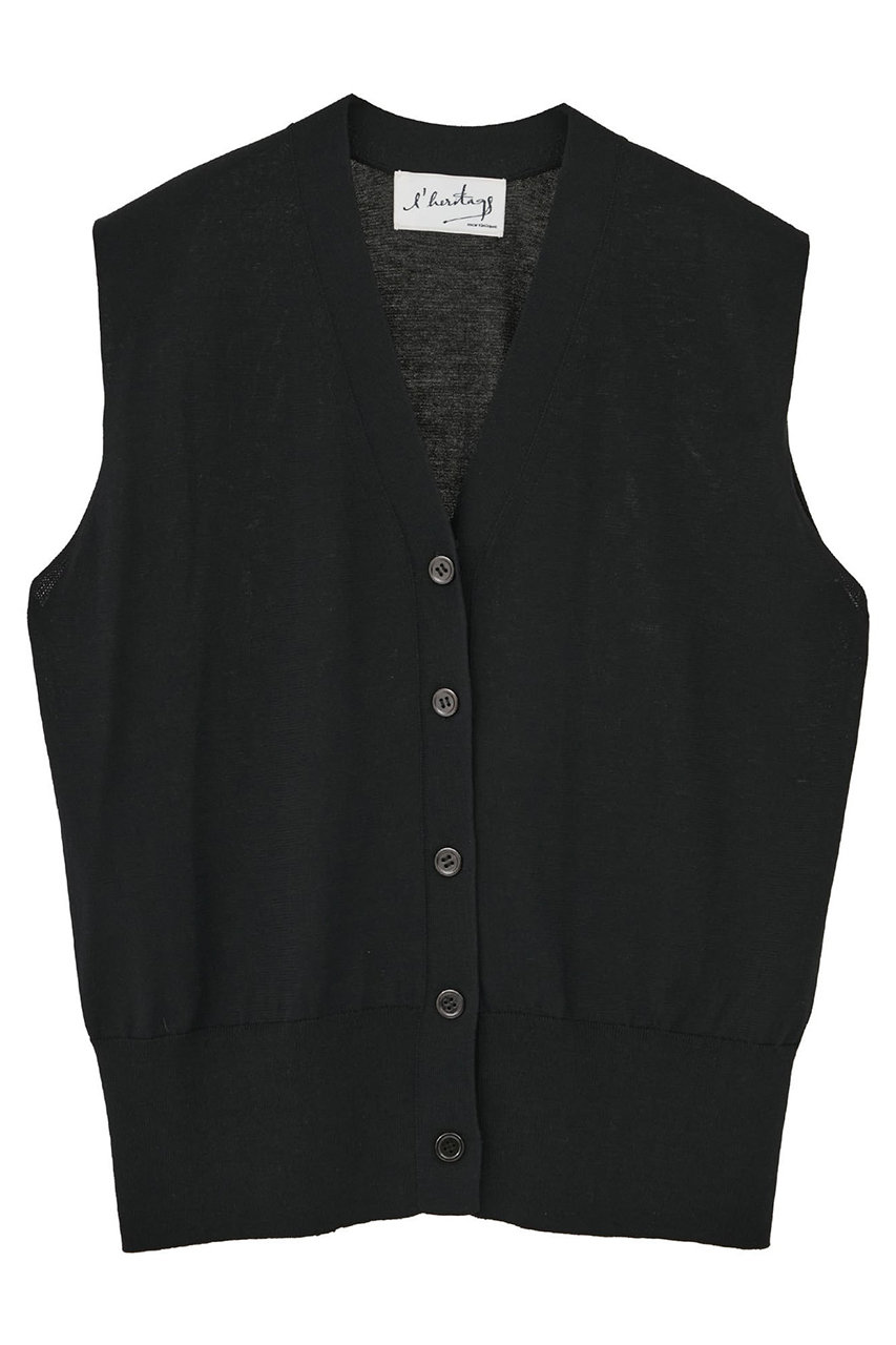 マルティニーク/martiniqueの【予約販売】【l’heritage martinique】シルクコットンVネックジレ(ブラック/A0361KCD481)