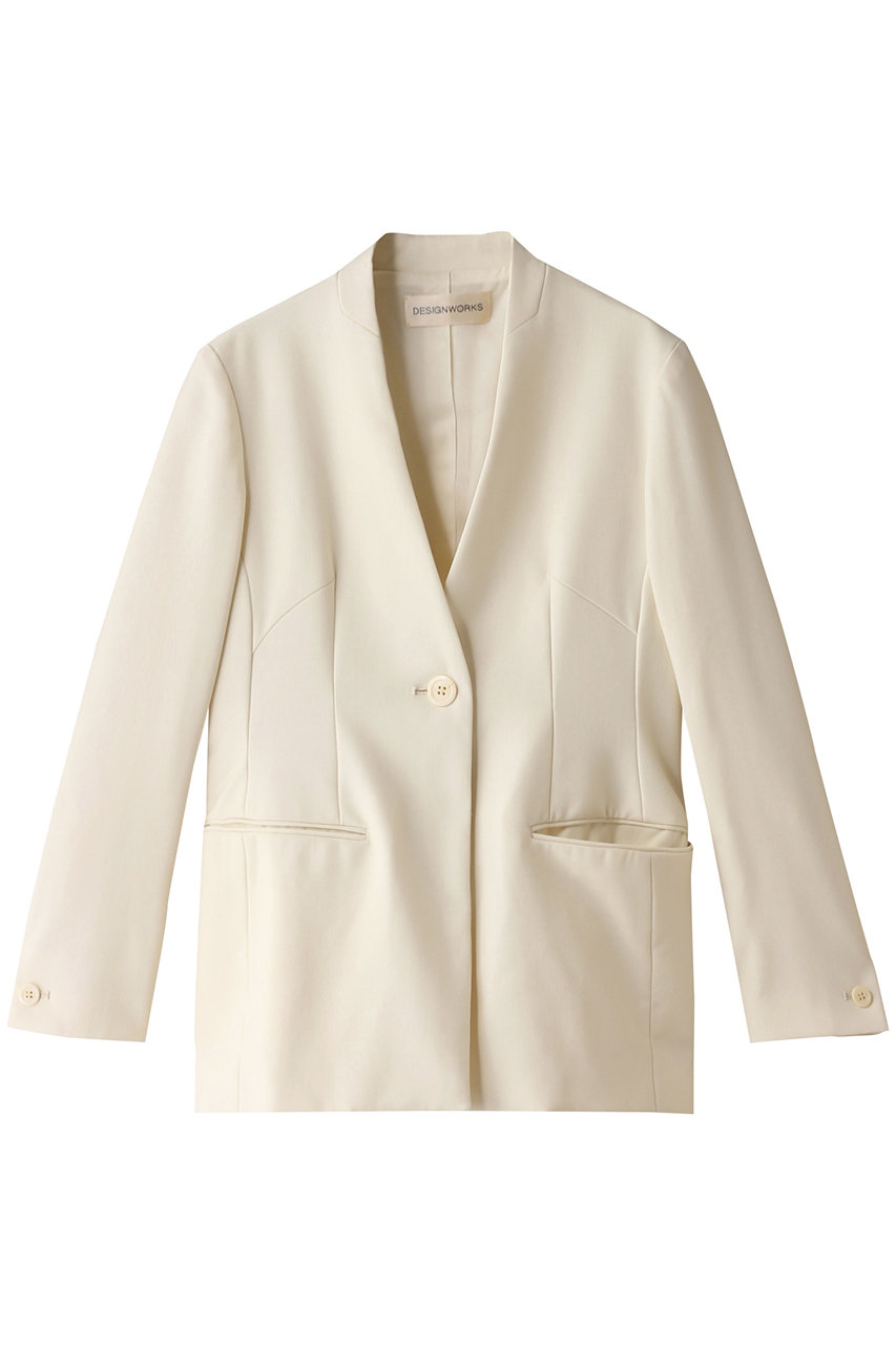 DESIGNWORKS ダブルフェイスノーカラージャケット (オフホワイト, 38) デザインワークス ELLE SHOP DESIGNWORKS ダブルフェイスノーカラージャケット (オフホワイト, 38) デザインワークス ELLE SHOP