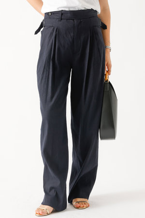 デザインワークス/DESIGNWORKSのリネンストレッチタックワイドパンツ(110600/110601)