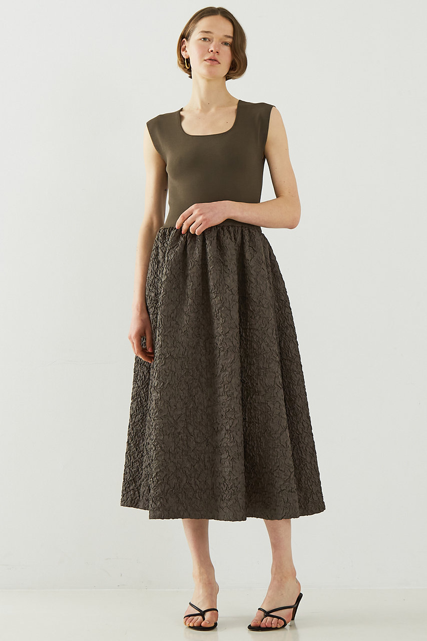 DESIGNWORKS フクレジャガードニットコンビワンピース (カーキ, 38) デザインワークス ELLE SHOP DESIGNWORKS フクレジャガードニットコンビワンピース (カーキ, 38) デザインワークス ELLE SHOP
