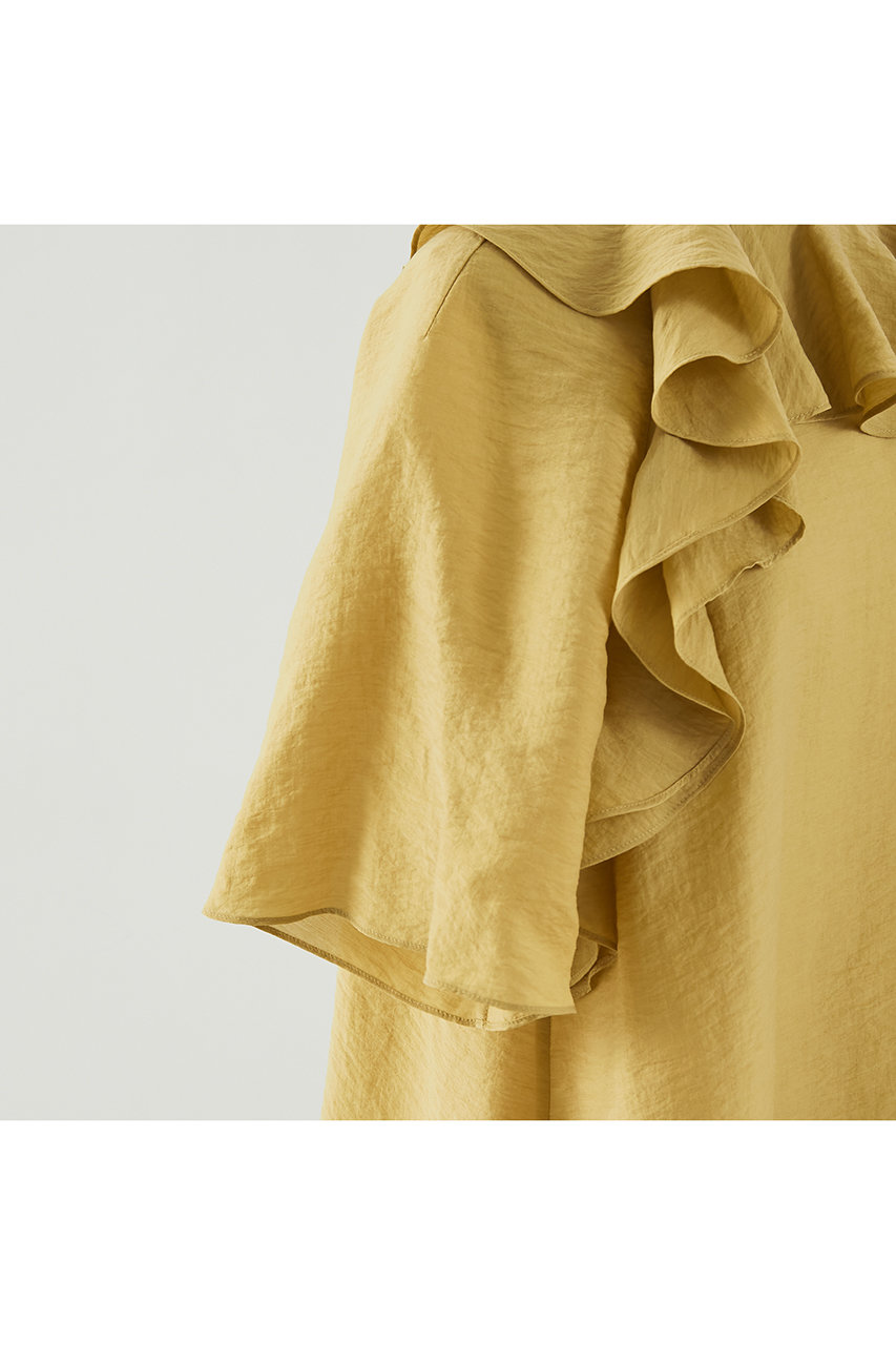 極美品 デザインワークス タフタラッフルブラウス バンドカラー イエロー 38 極美品 デザインワークス タフタラッフルブラウス バンドカラー