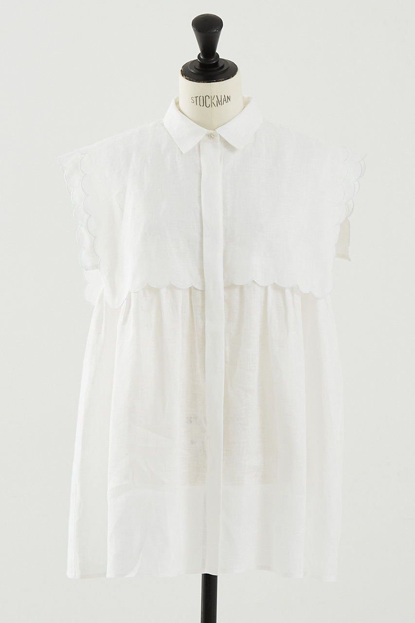 DESIGNWORKS リネンスカラップノースリーブシャツ (ホワイト, 38) デザインワークス ELLE SHOP DESIGNWORKS リネンスカラップノースリーブシャツ (ホワイト, 38) デザインワークス ELLE SHOP