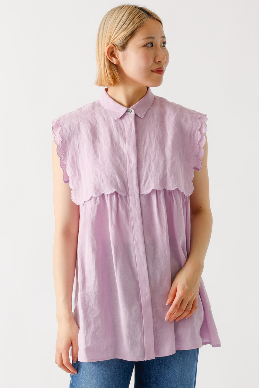 DESIGNWORKS リネンスカラップノースリーブシャツ (ラベンダー, 38) デザインワークス ELLE SHOP DESIGNWORKS リネンスカラップノースリーブシャツ (ラベンダー, 38) デザインワークス ELLE SHOP